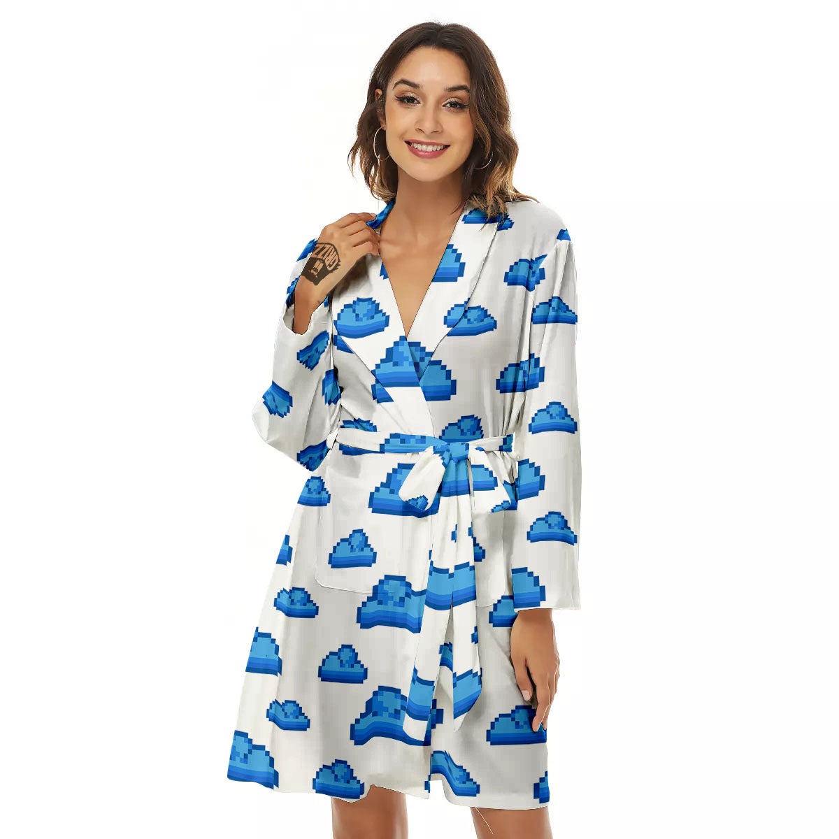 Cloud Pixel Print Pattern Women's Robe-grizzshop