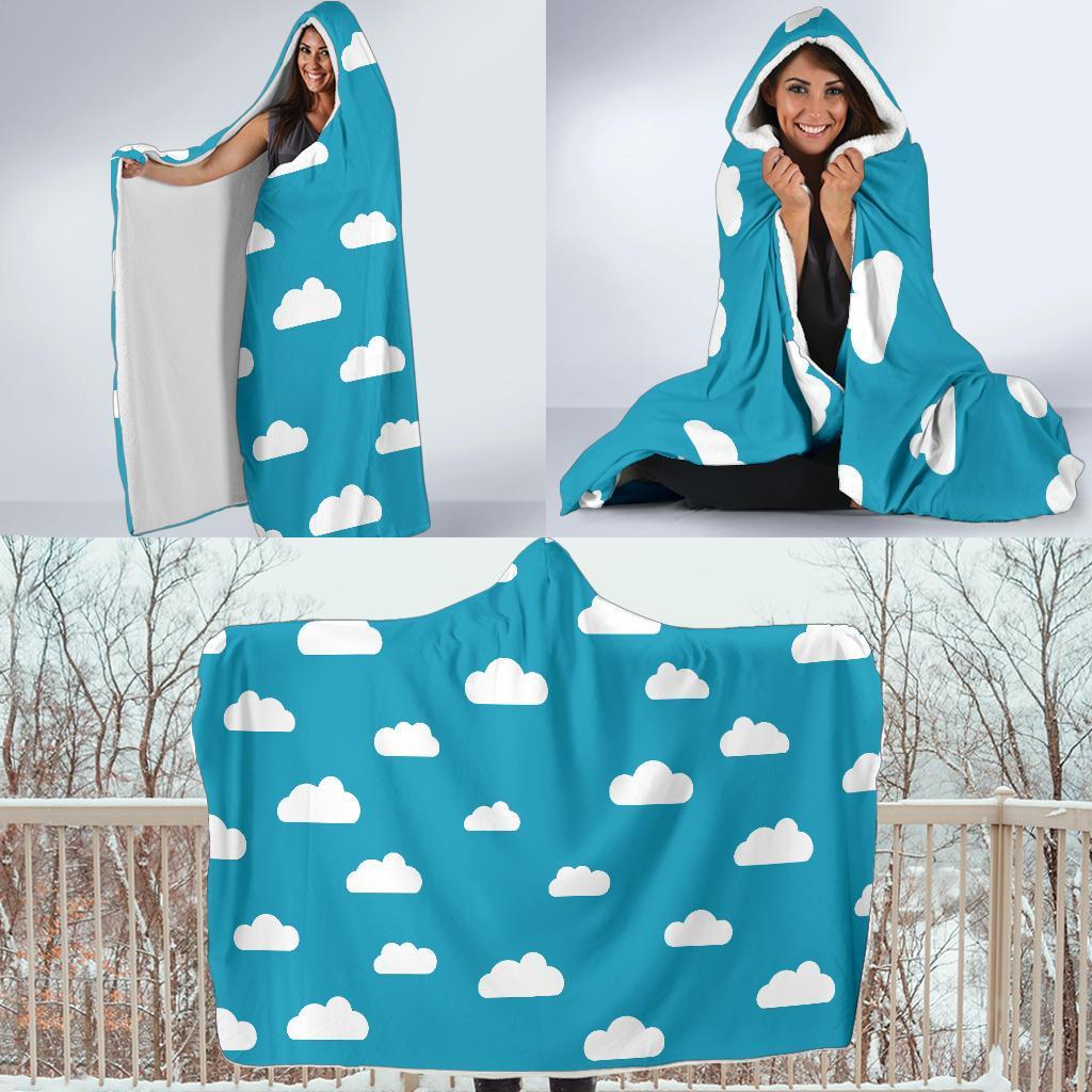 Cloud Print Pattern Hooded Blanket-grizzshop