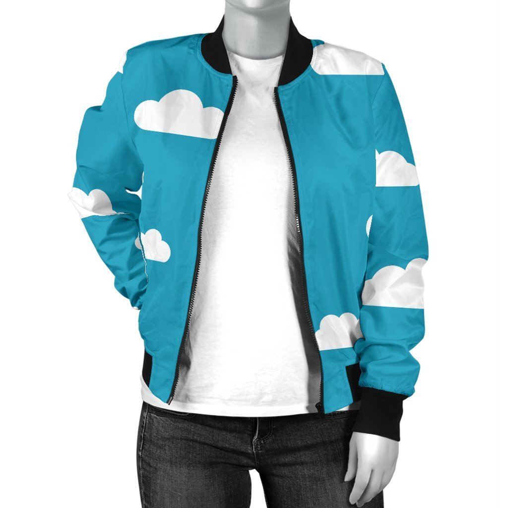 Cloud Print Pattern Women Casual Bomber Jacket-grizzshop