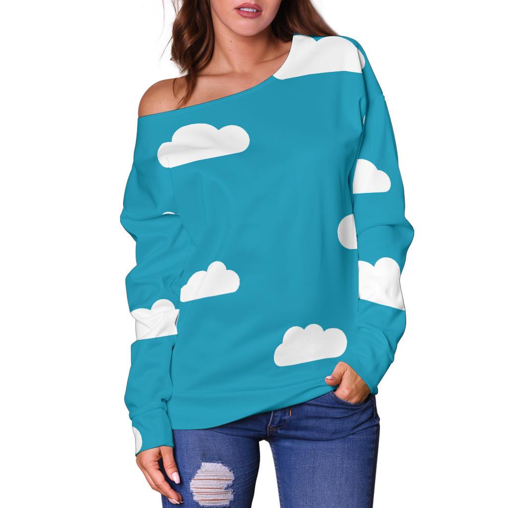 Cloud Print Pattern Women Off Shoulder Sweatshirt-grizzshop