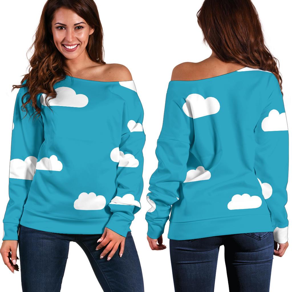 Cloud Print Pattern Women Off Shoulder Sweatshirt-grizzshop