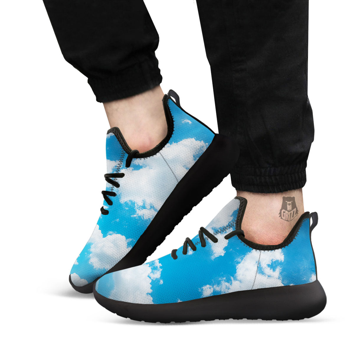 Cloud Sky Print Black Athletic Shoes-grizzshop