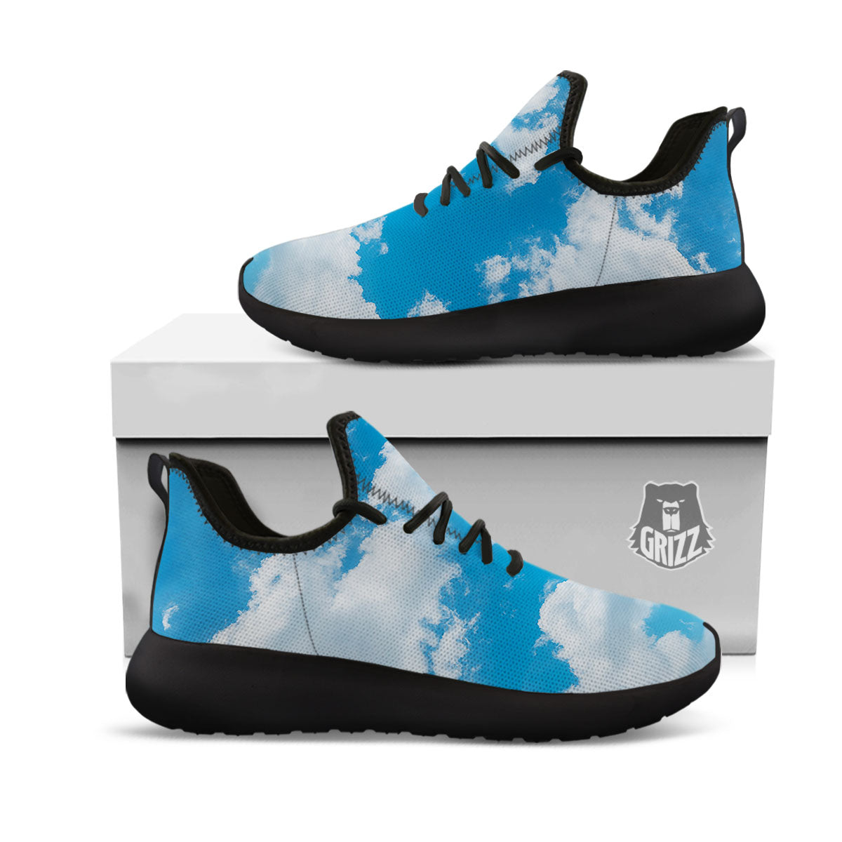 Cloud Sky Print Black Athletic Shoes-grizzshop