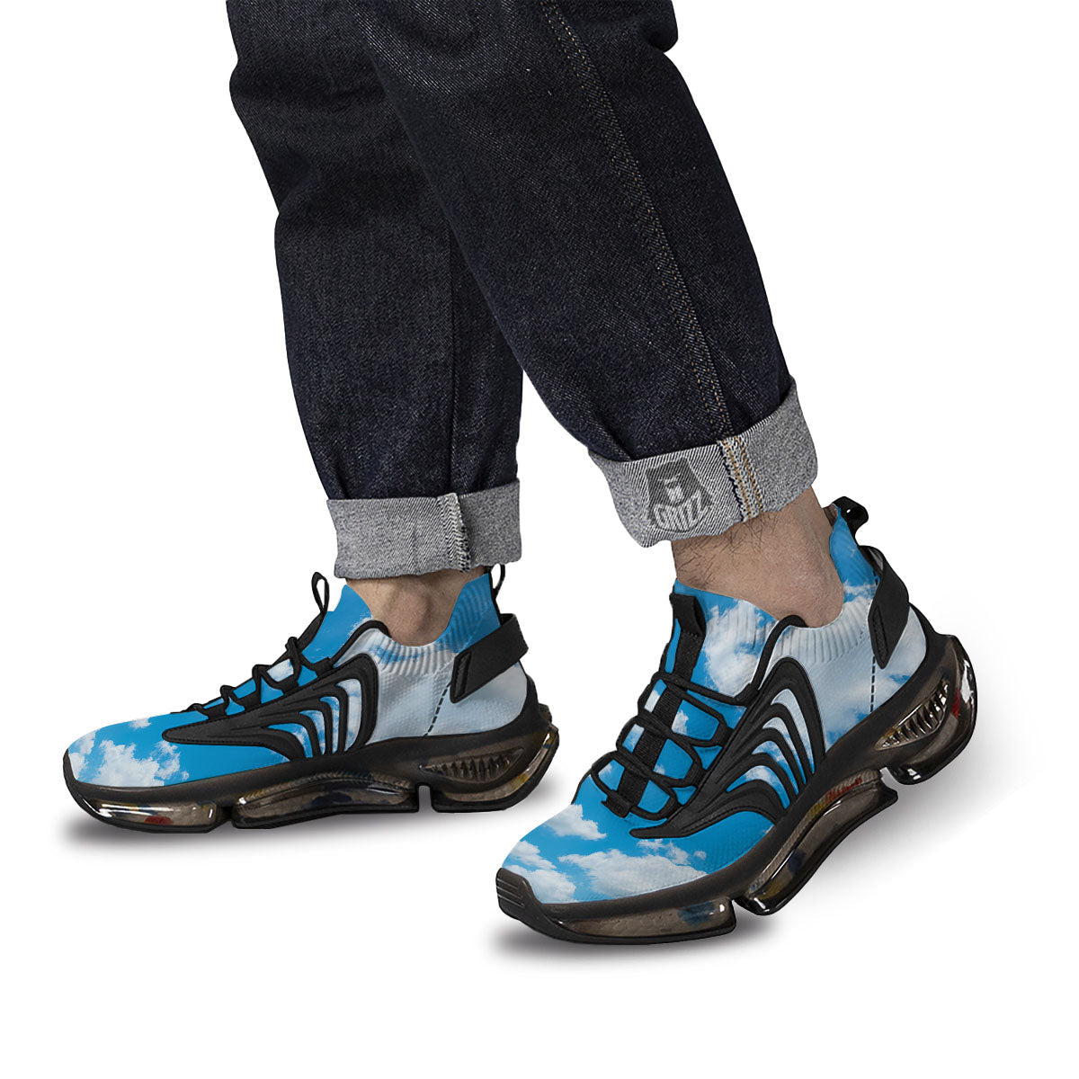 Cloud Sky Print Black Gym Shoes-grizzshop