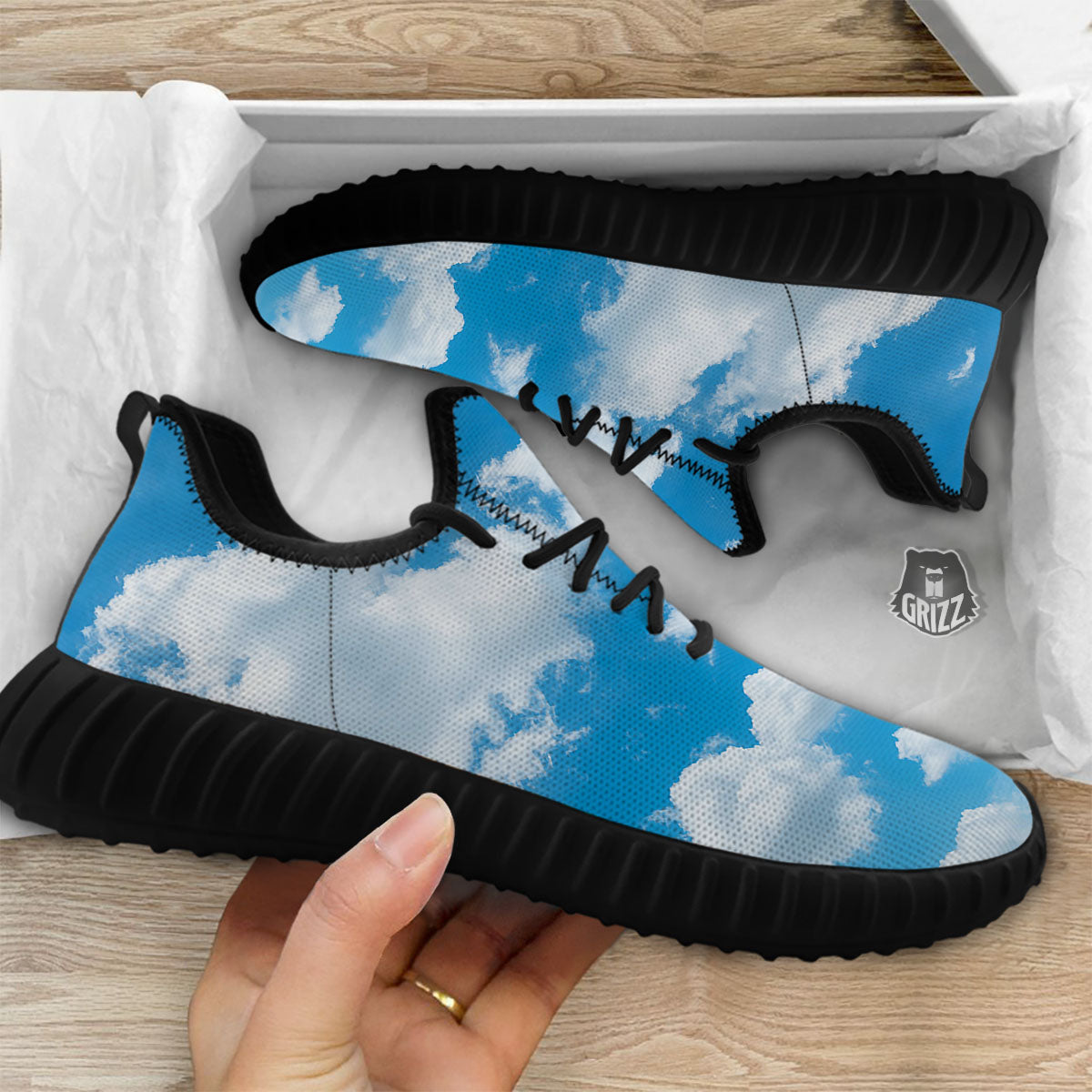 Cloud Sky Print Black Walking Shoes-grizzshop