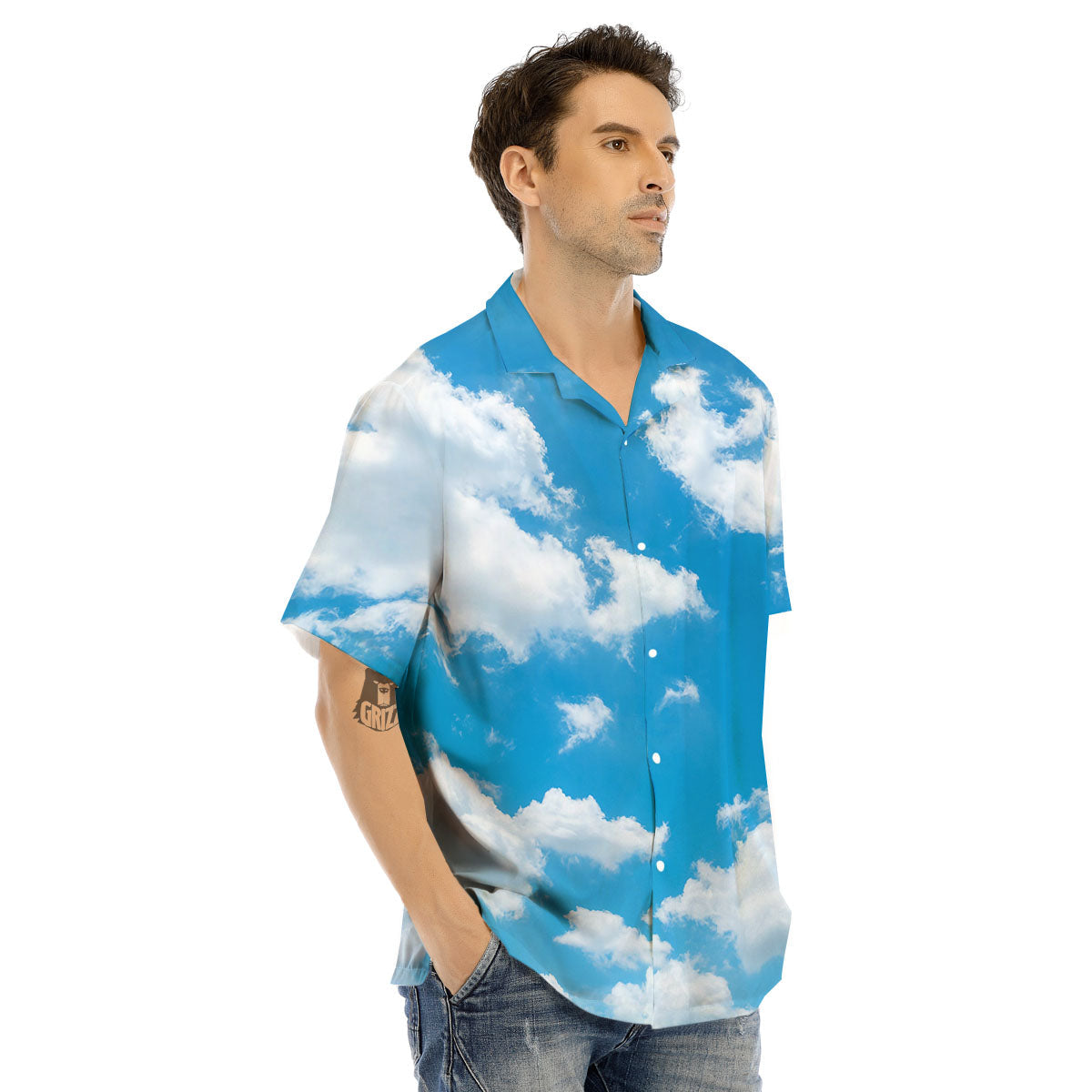 Cloud Sky Print Men's Hawaiian Shirt-grizzshop