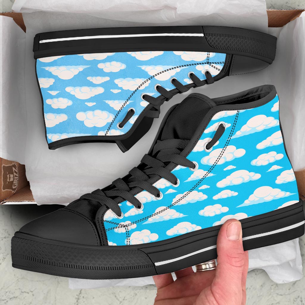 Cloud Sky Print Pattern Black High Top Shoes-grizzshop