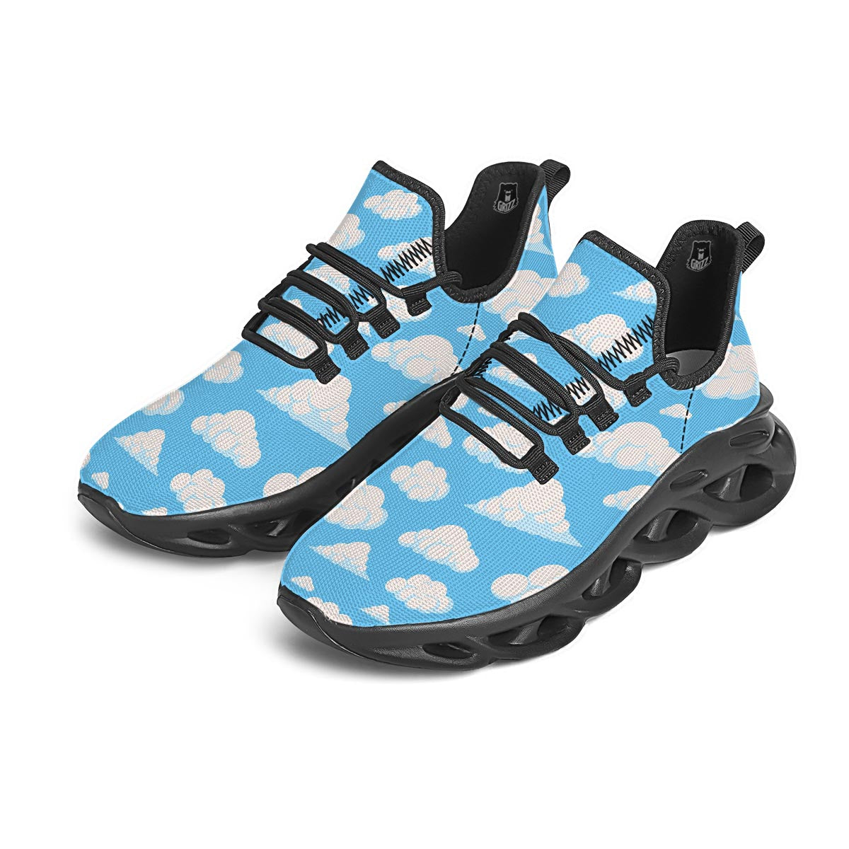 Cloud Sky Print Pattern Black Running Shoes-grizzshop