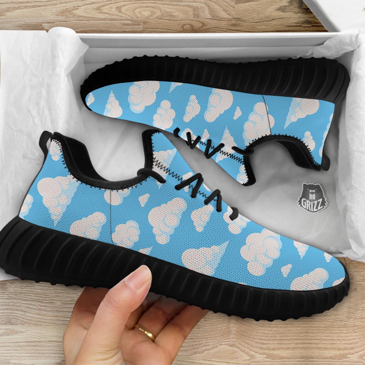 Cloud Sky Print Pattern Black Walking Shoes-grizzshop