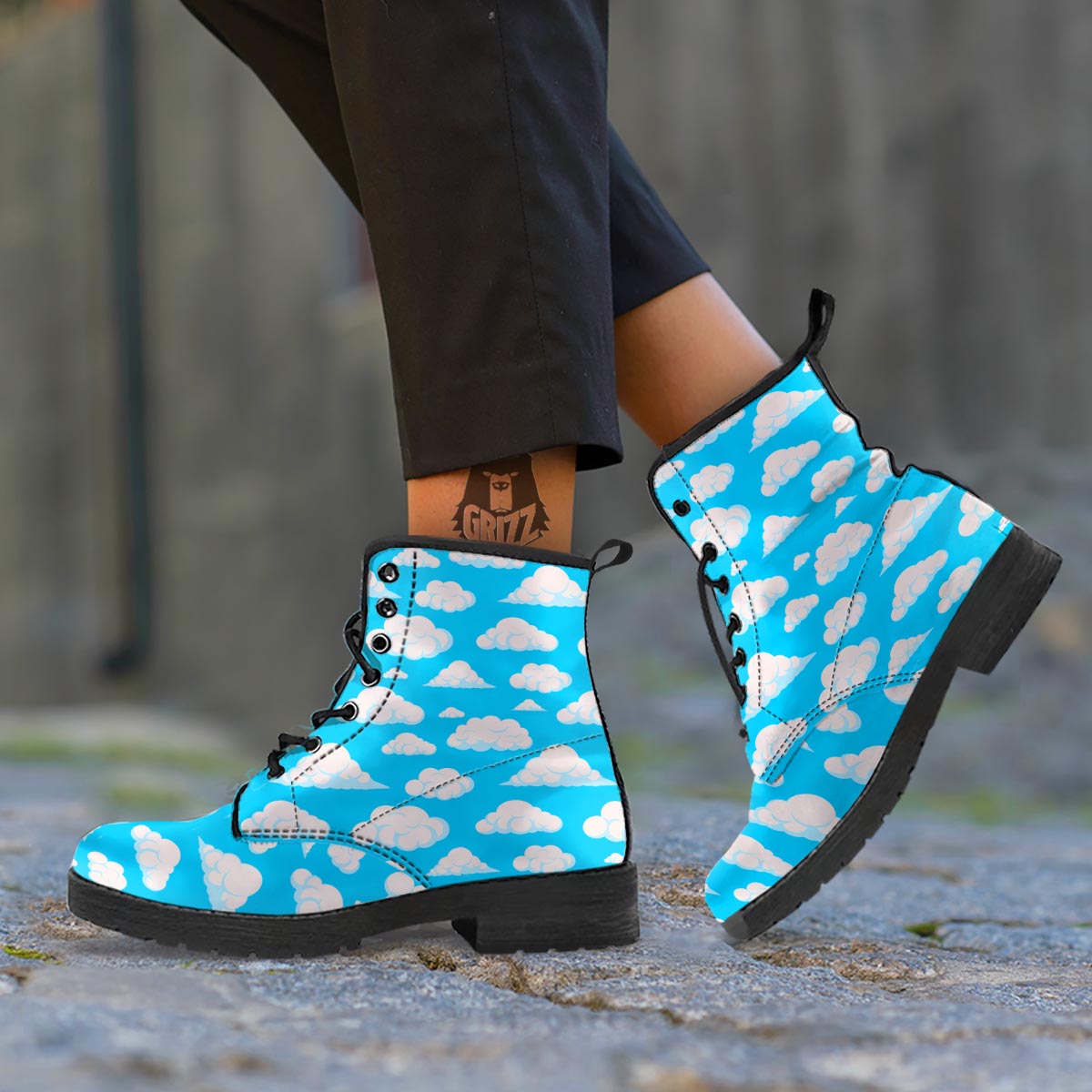 Cloud Sky Print Pattern Leather Boots-grizzshop