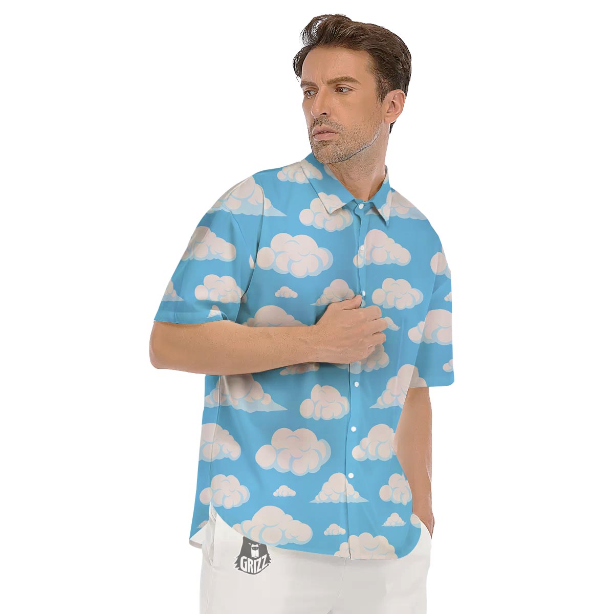 Cloud Sky Print Pattern Men's Short Sleeve Shirts-grizzshop