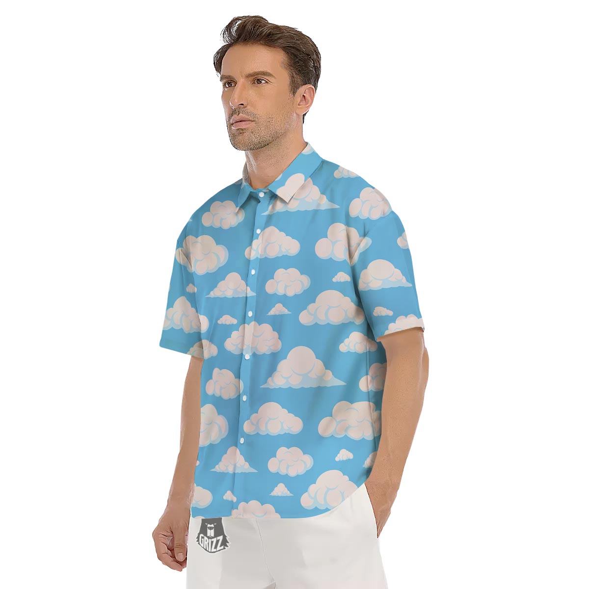 Cloud Sky Print Pattern Men's Short Sleeve Shirts-grizzshop