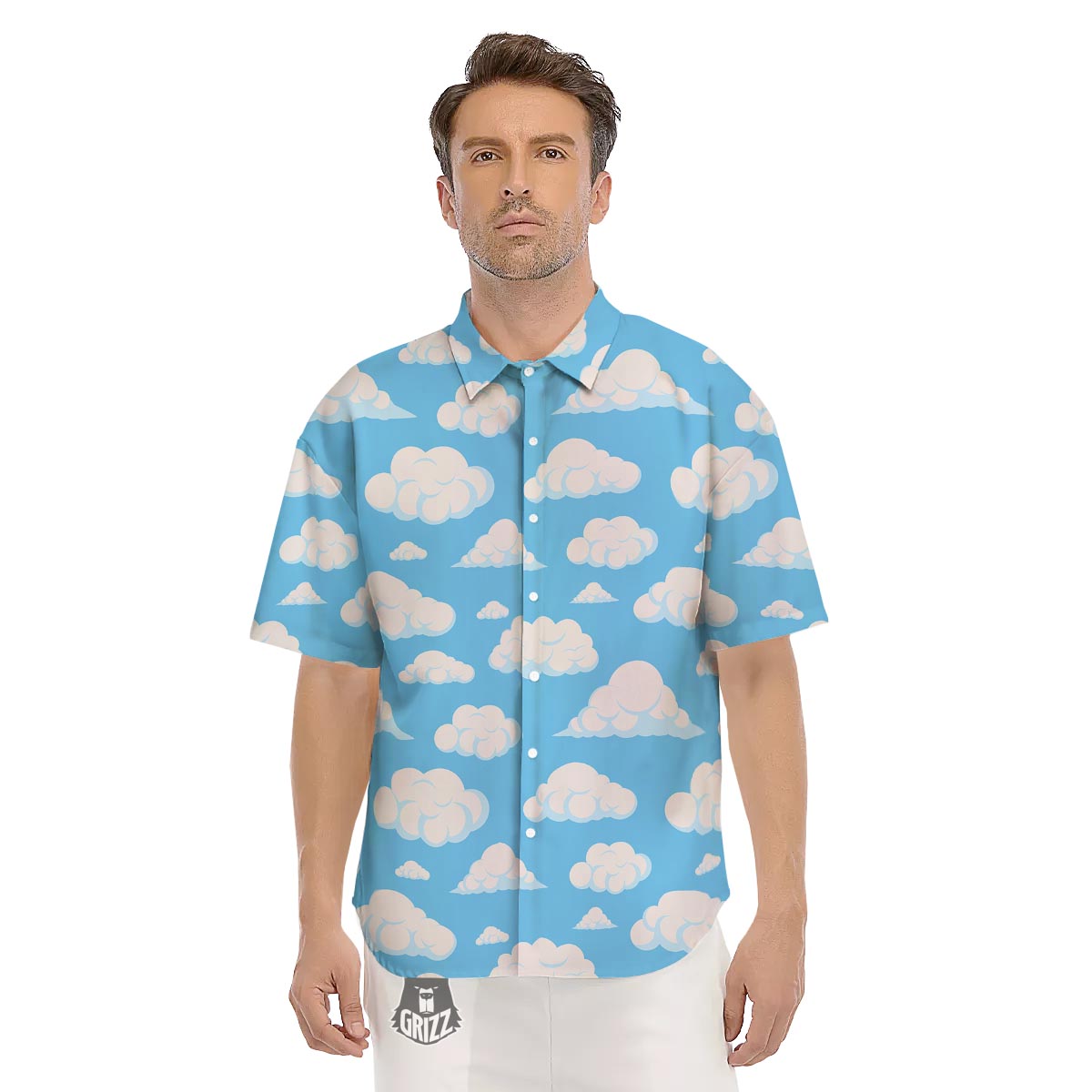 Cloud Sky Print Pattern Men's Short Sleeve Shirts-grizzshop