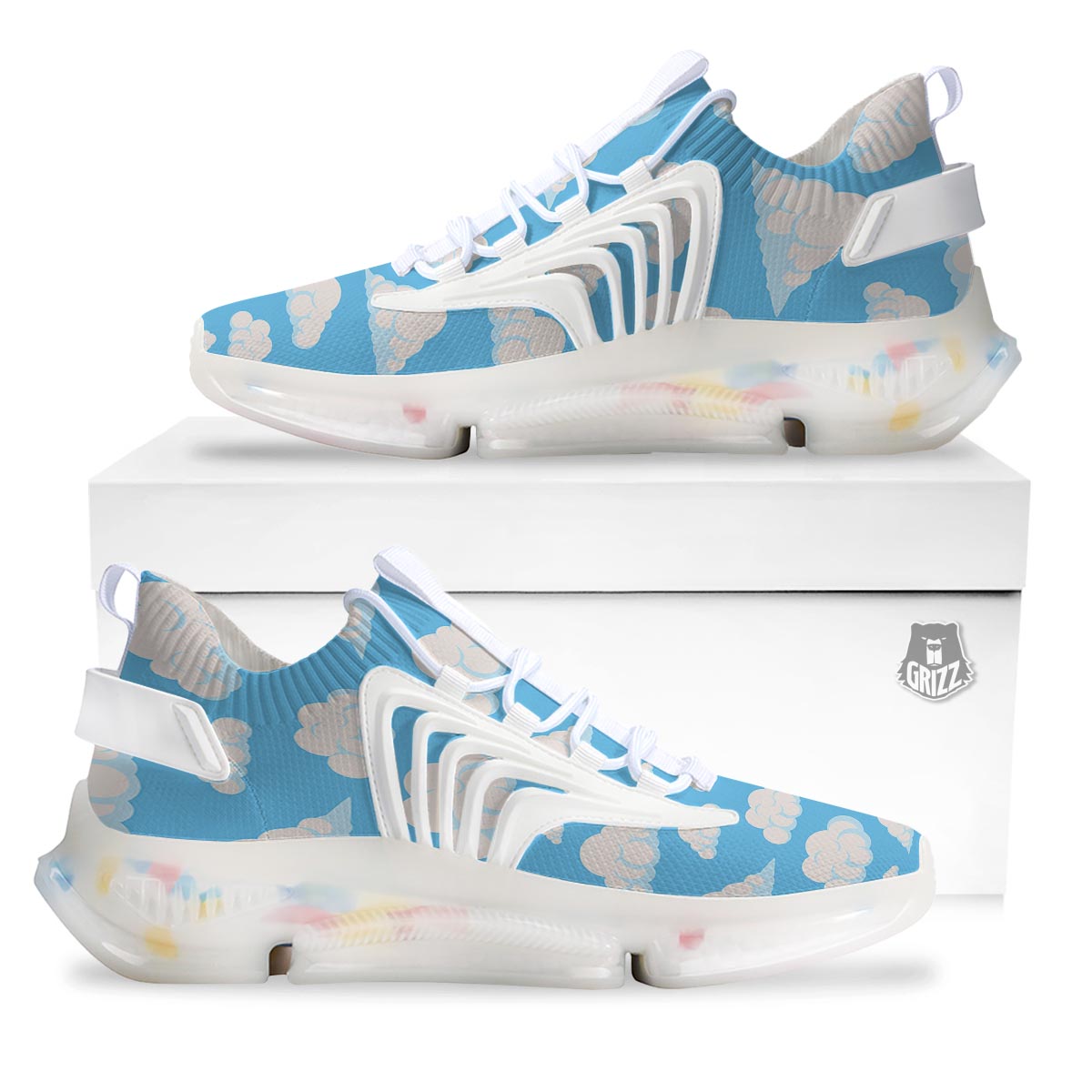 Cloud Sky Print Pattern White Gym Shoes-grizzshop