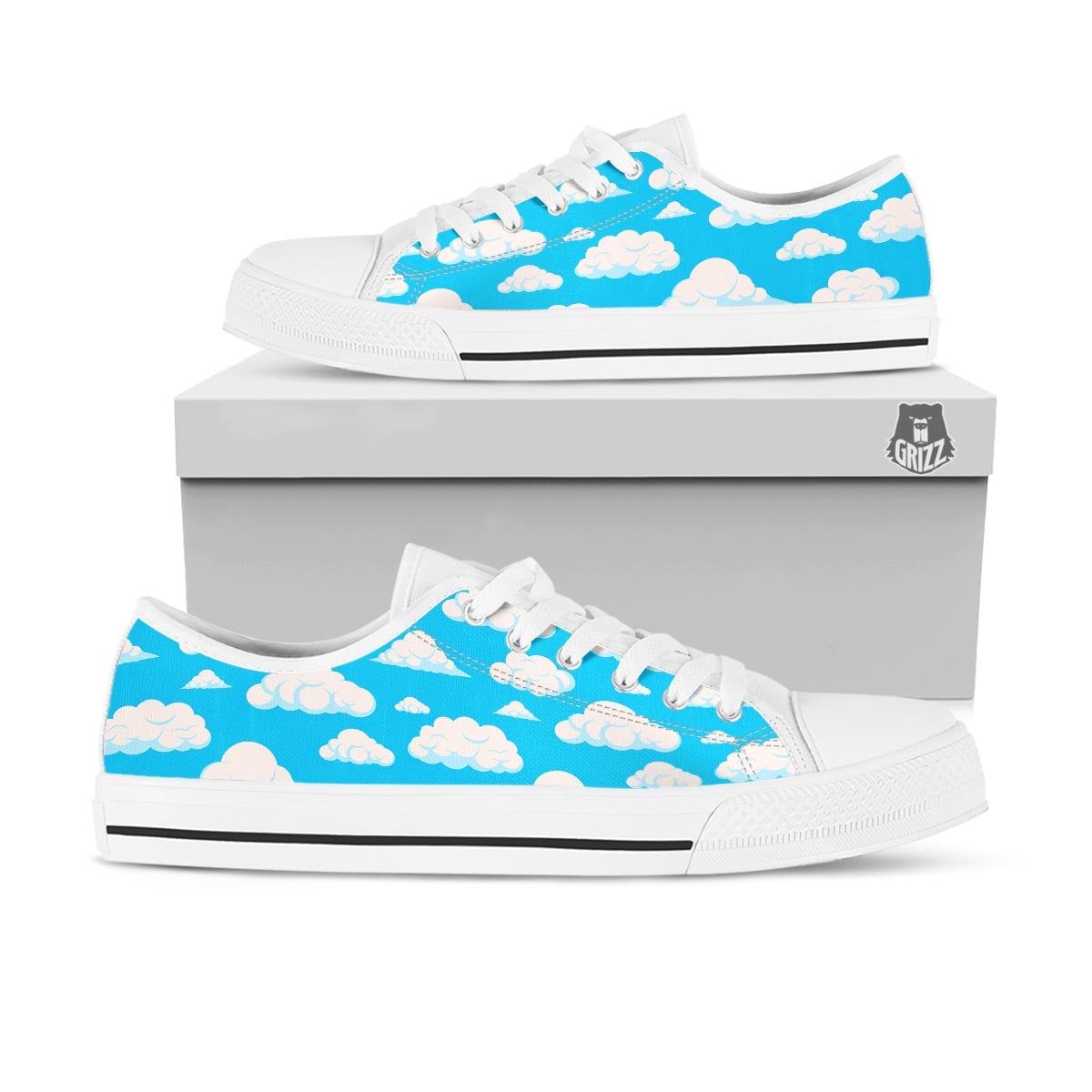 Cloud Sky Print Pattern White Low Top Shoes-grizzshop