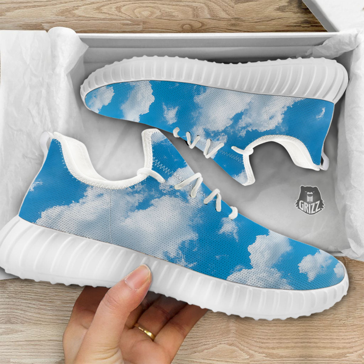 Cloud Sky Print White Walking Shoes-grizzshop