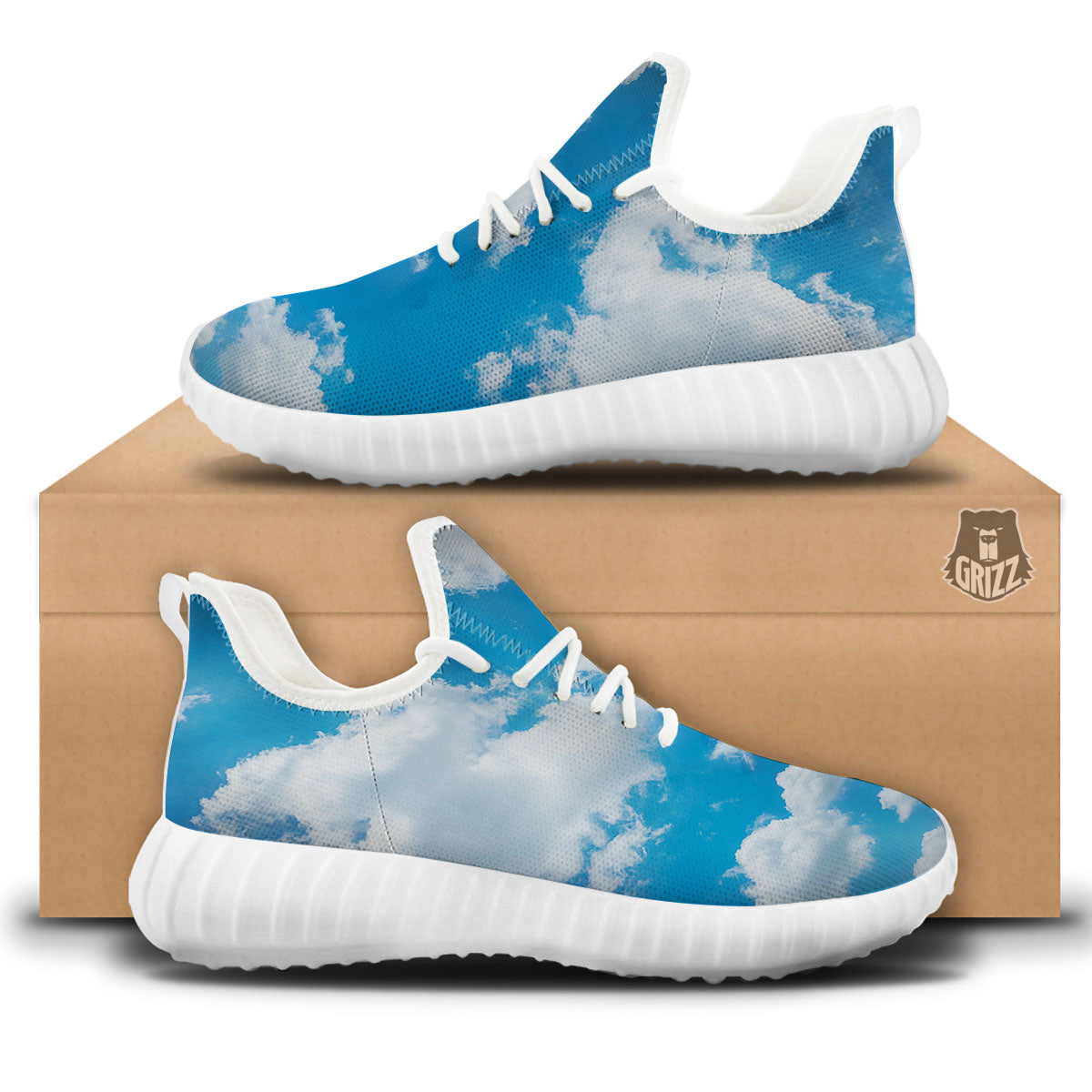 Cloud Sky Print White Walking Shoes-grizzshop