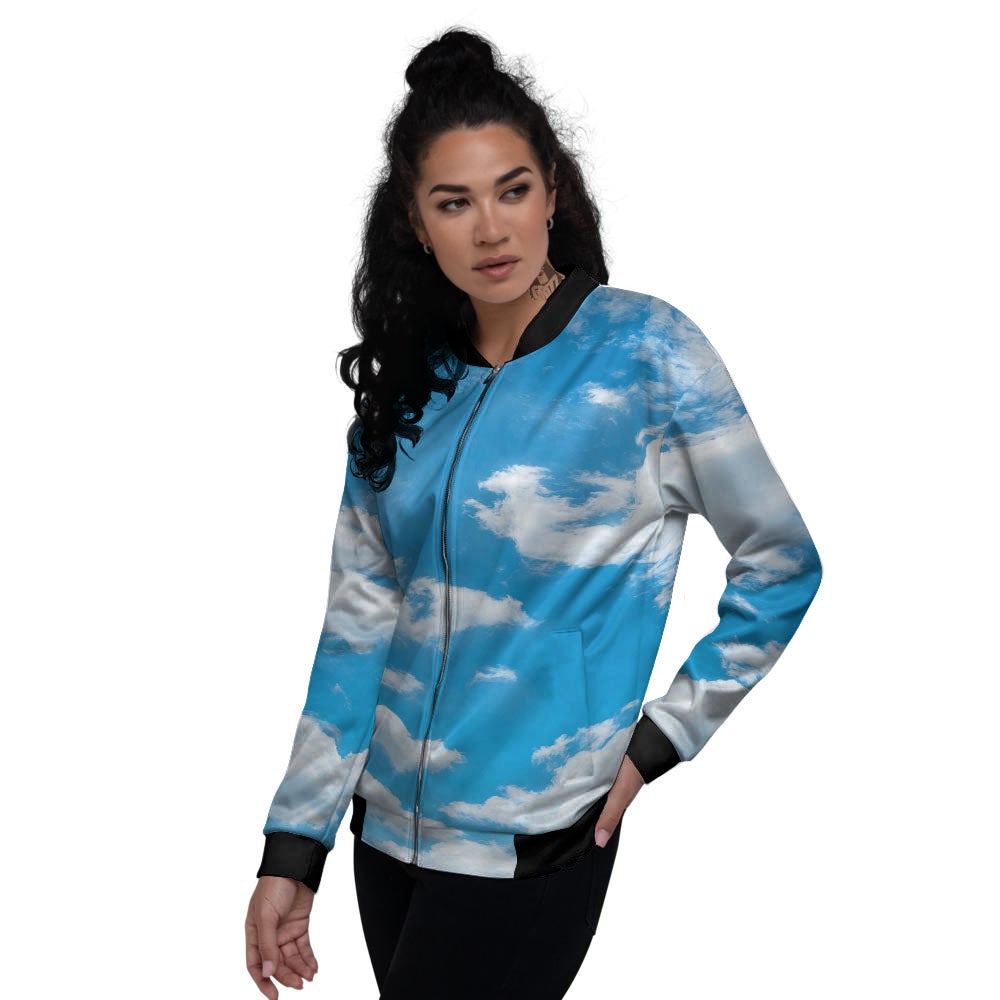 Cloud Sky Print Women's Bomber Jacket-grizzshop