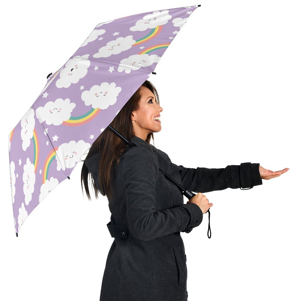 Cloud Smile Pattern Print Automatic Foldable Umbrella-grizzshop