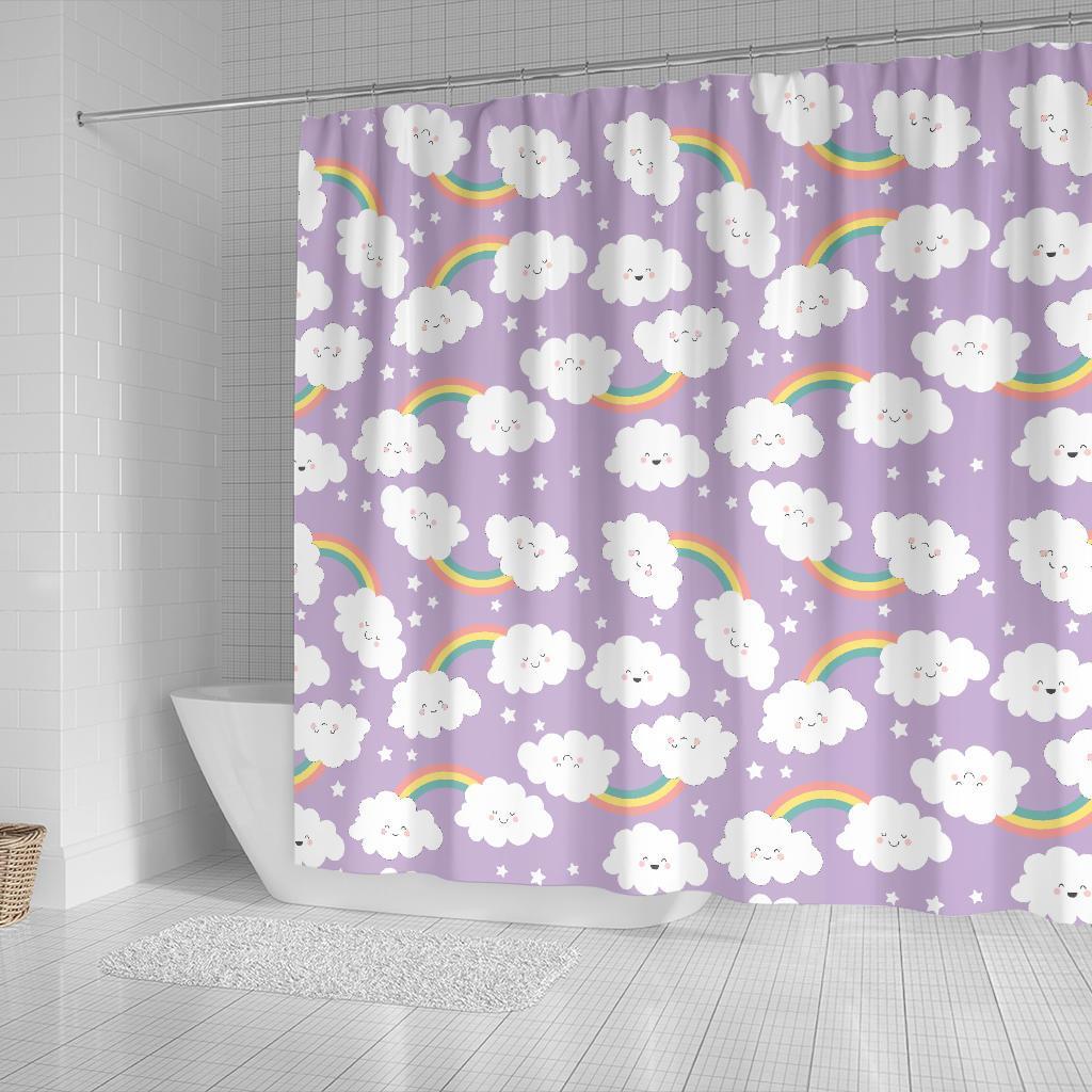 Cloud Smile Pattern Print Bathroom Shower Curtain-grizzshop