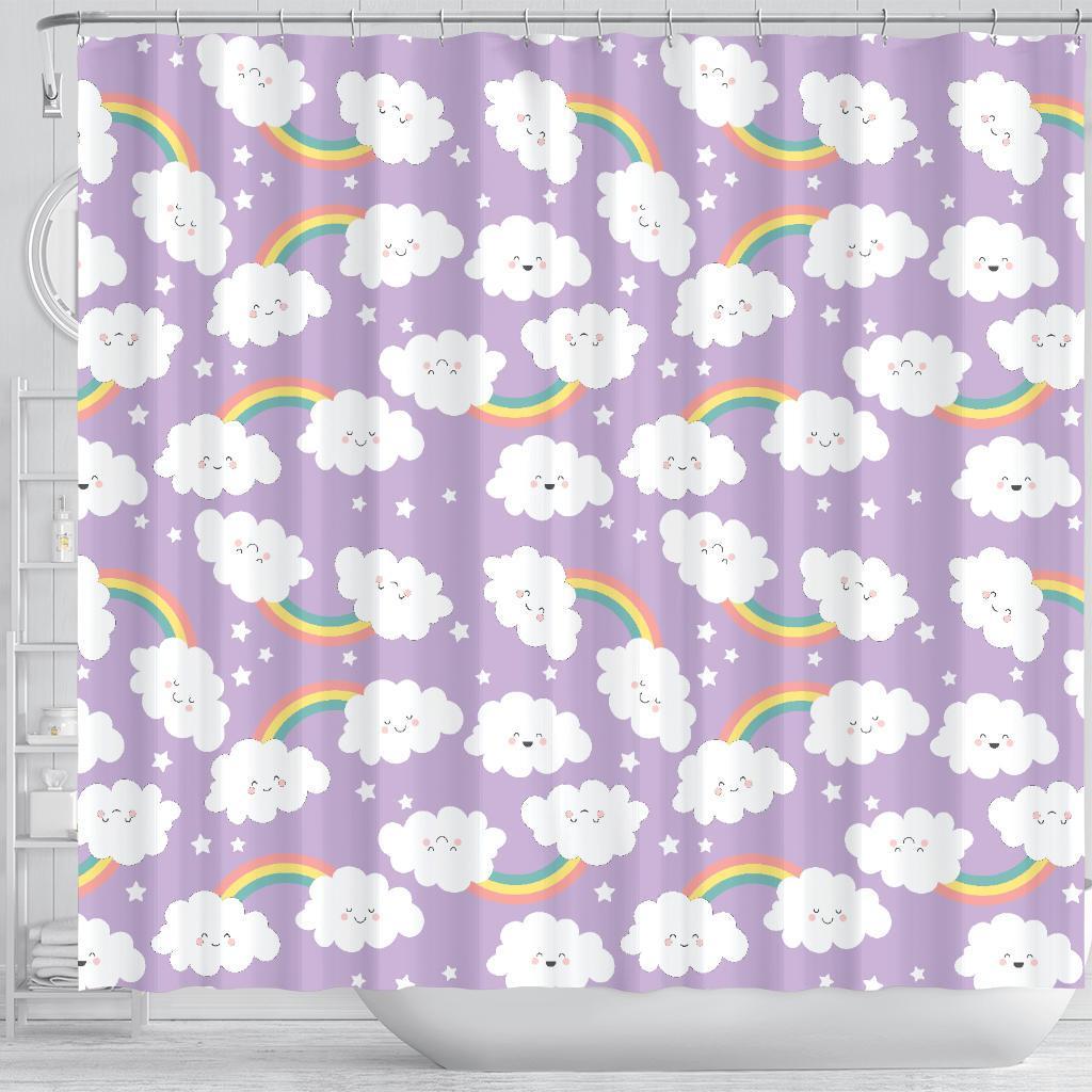 Cloud Smile Pattern Print Bathroom Shower Curtain-grizzshop