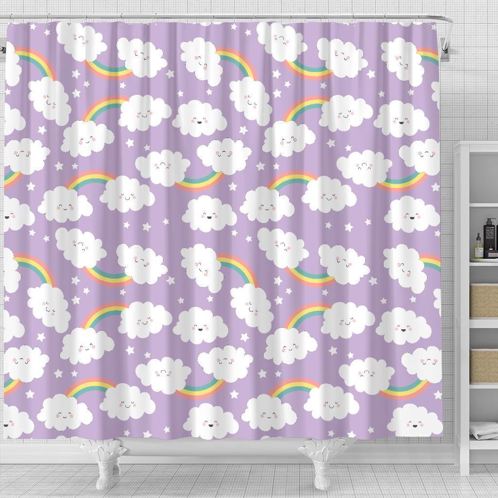 Cloud Smile Pattern Print Bathroom Shower Curtain-grizzshop