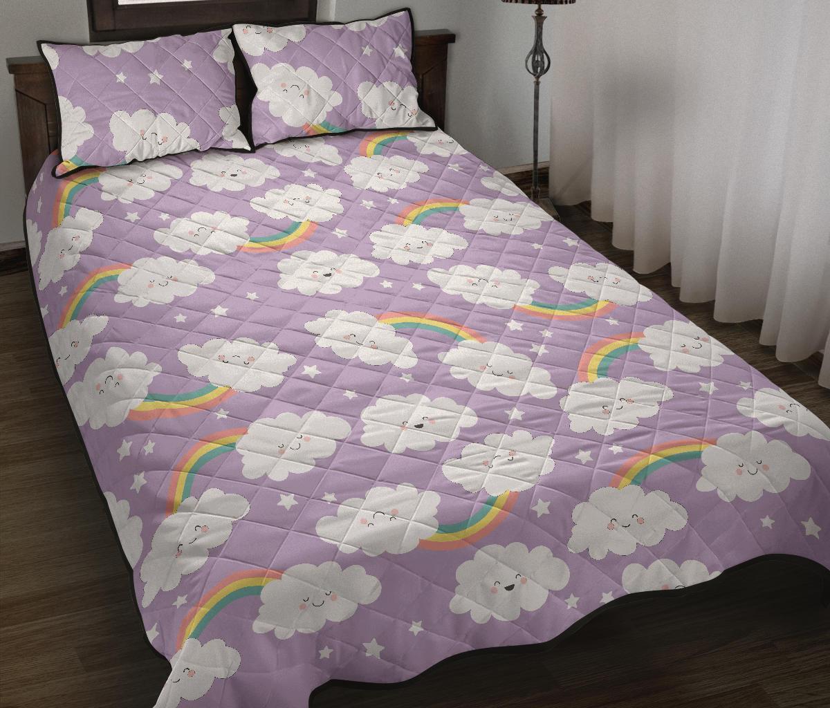 Cloud Smile Pattern Print Bed Set Quilt-grizzshop