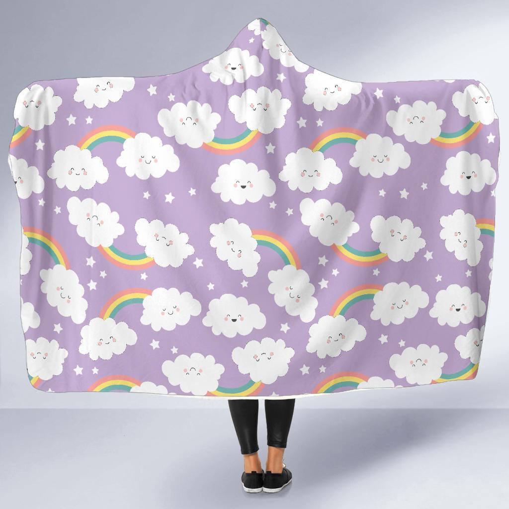 Cloud Smile Pattern Print Hooded Blanket-grizzshop