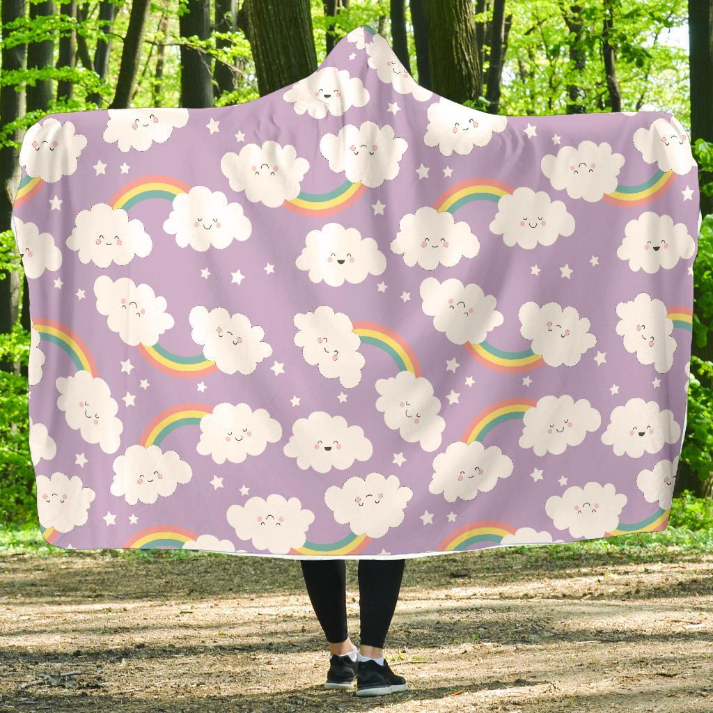 Cloud Smile Pattern Print Hooded Blanket-grizzshop