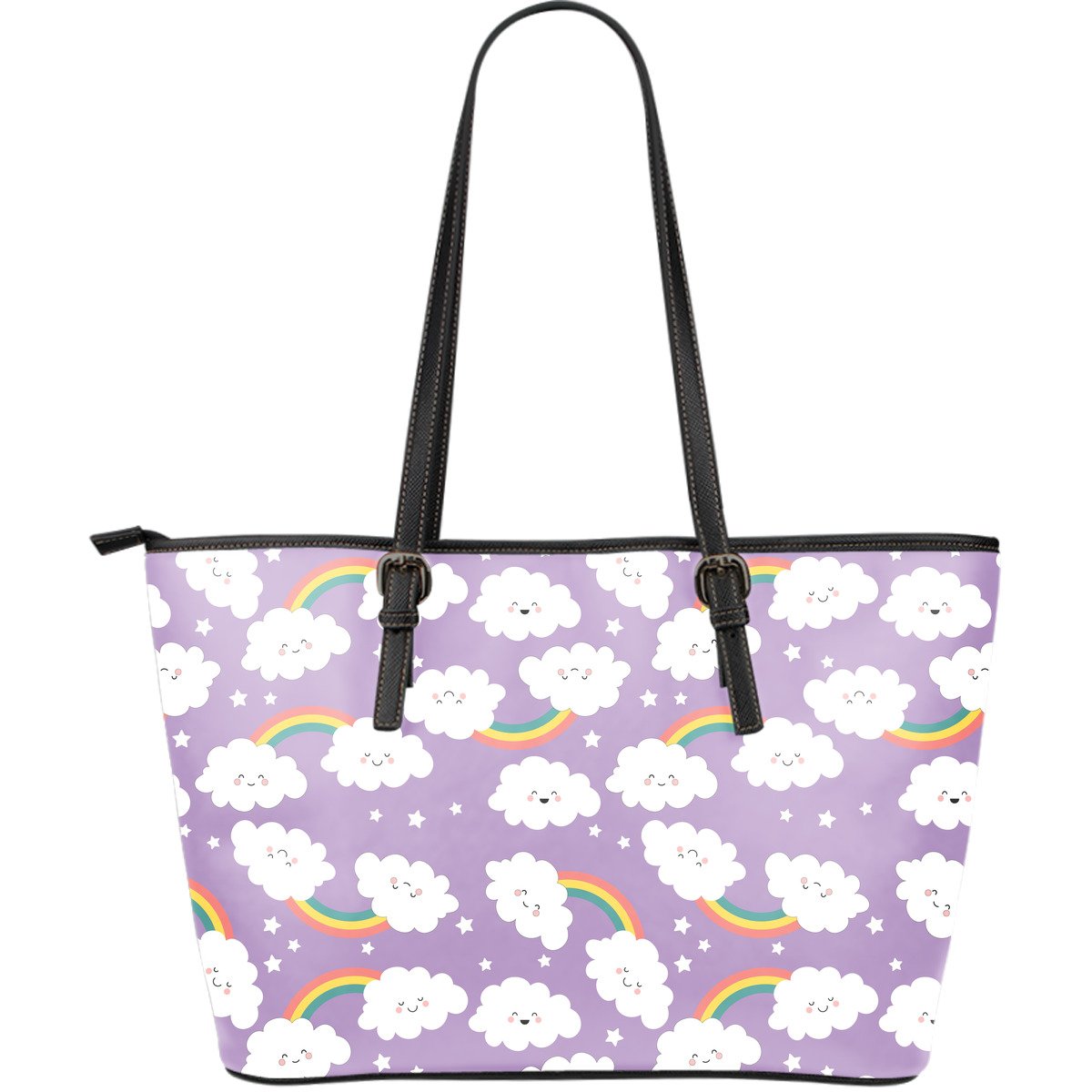 Cloud Smile Pattern Print Leather Tote Bag-grizzshop