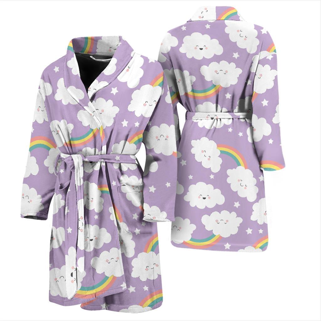 Cloud Smile Pattern Print Men Long Robe-grizzshop