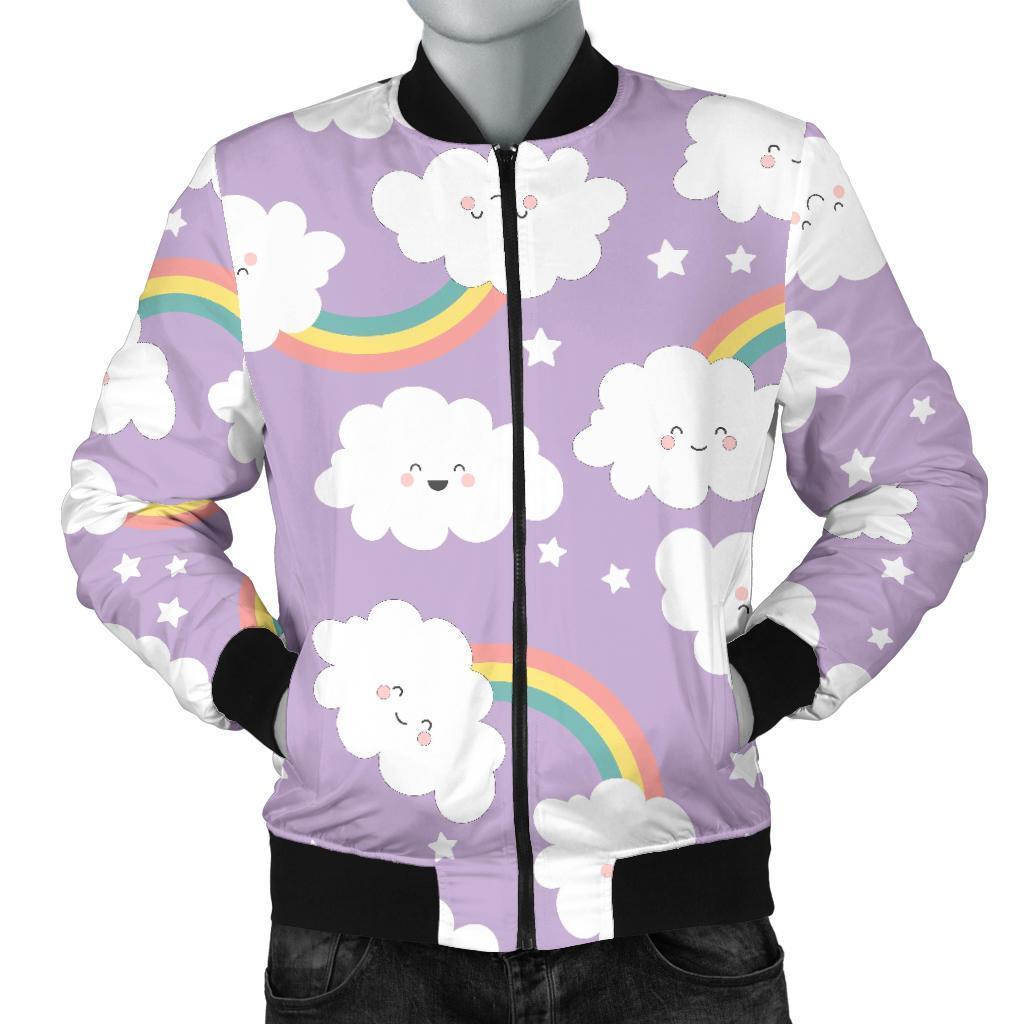 Cloud Smile Pattern Print Men's Bomber Jacket-grizzshop