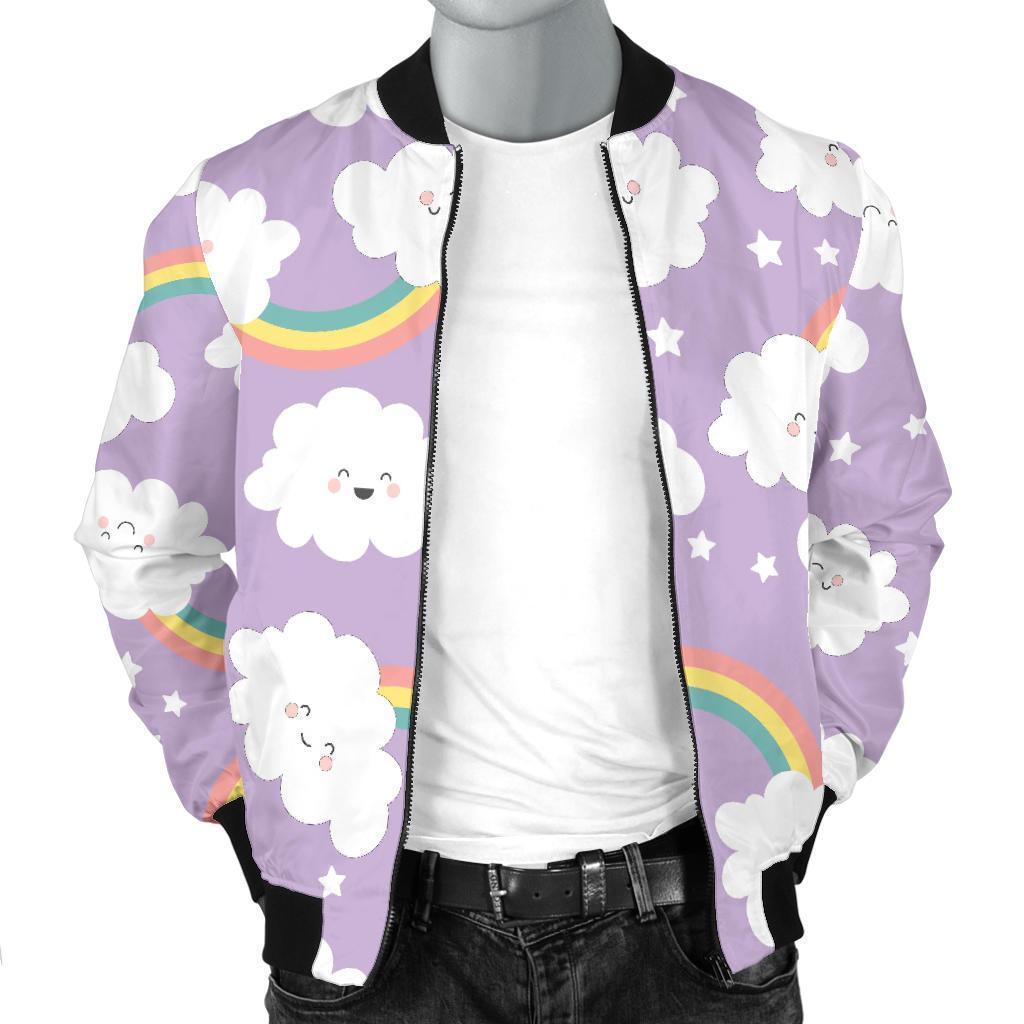 Cloud Smile Pattern Print Men's Bomber Jacket-grizzshop