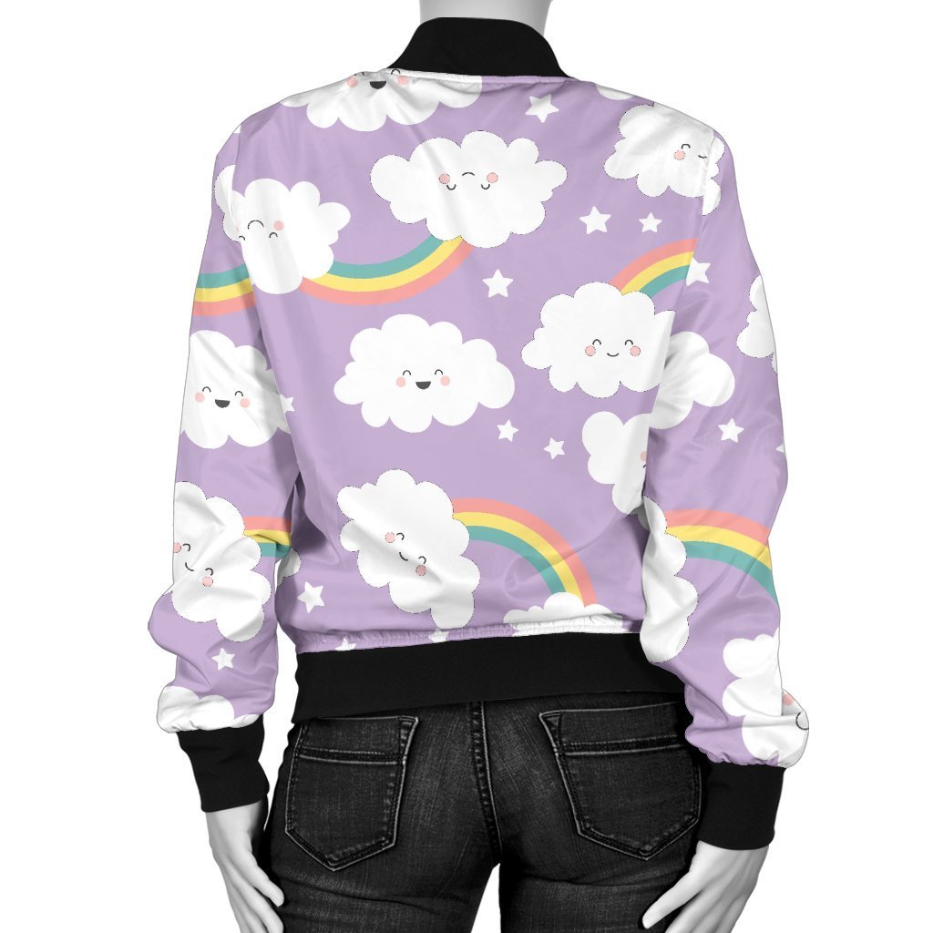 Cloud Smile Pattern Print Women Casual Bomber Jacket-grizzshop