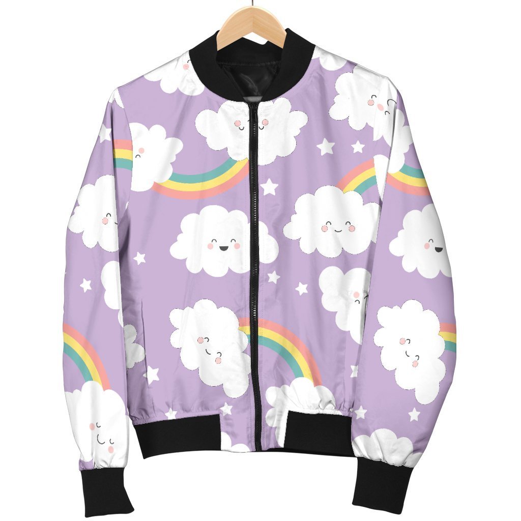 Cloud Smile Pattern Print Women Casual Bomber Jacket-grizzshop