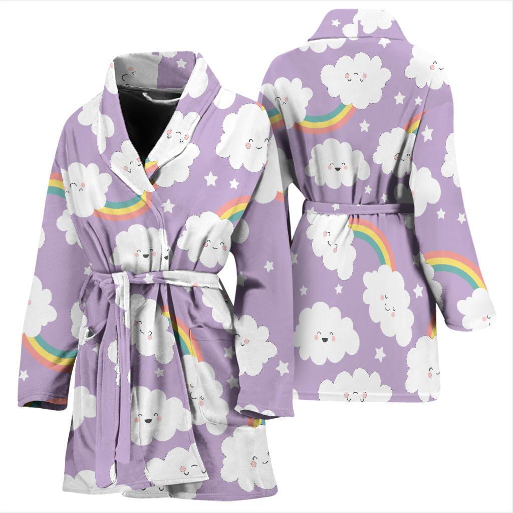 Cloud Smile Pattern Print Women Long Robe-grizzshop