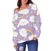 Cloud Smile Pattern Print Women Off Shoulder Sweatshirt-grizzshop