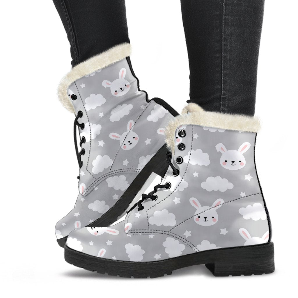 Cloud Bunny Rabbit Pattern Print Comfy Winter Boots-grizzshop