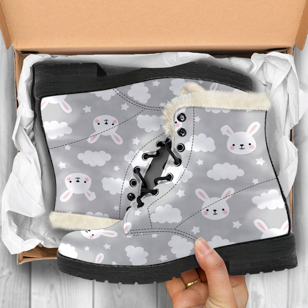 Cloud Bunny Rabbit Pattern Print Comfy Winter Boots-grizzshop