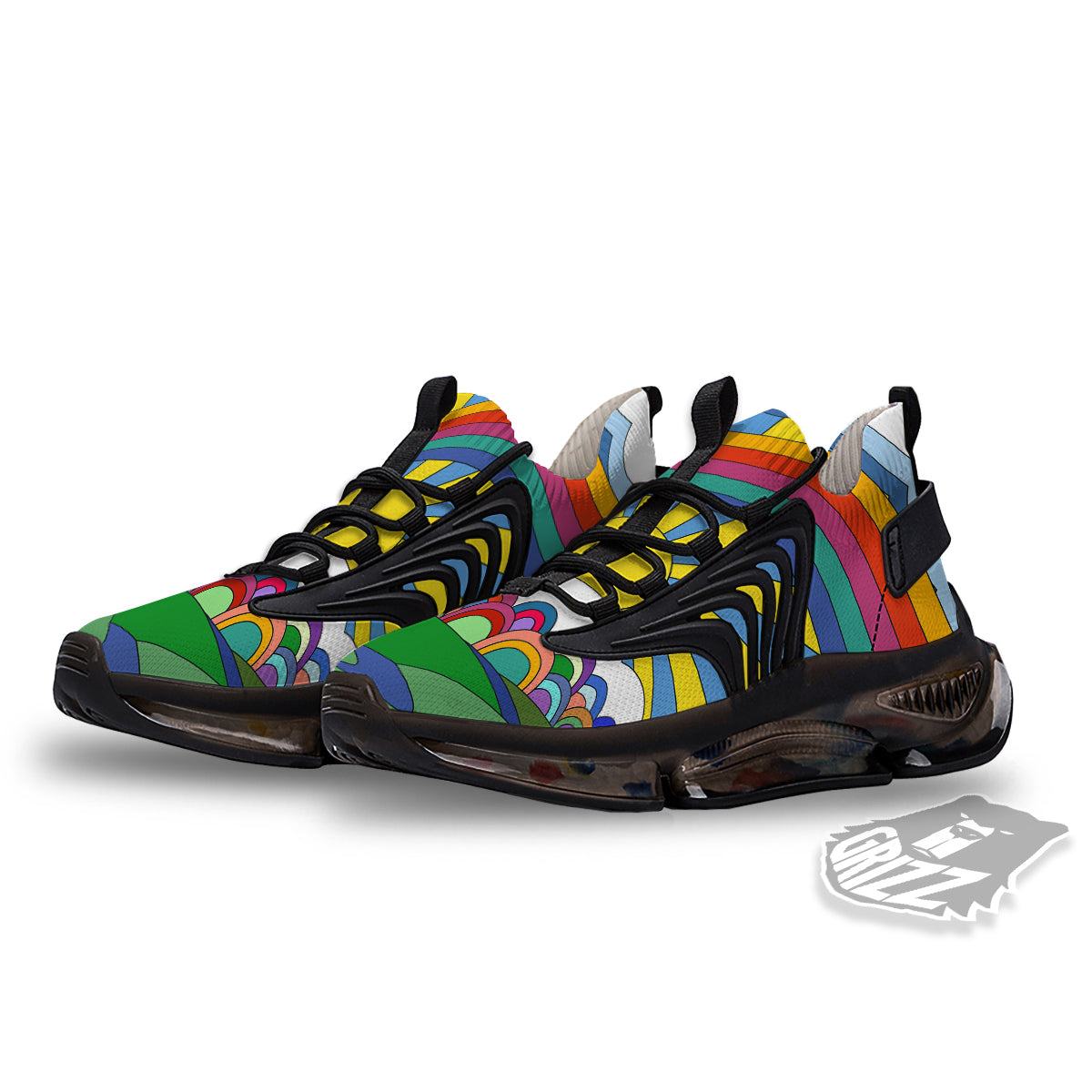 Clouds Rainbows Hippie Art Print Black Gym Shoes-grizzshop