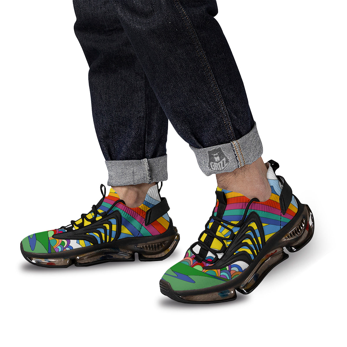 Clouds Rainbows Hippie Art Print Black Gym Shoes-grizzshop