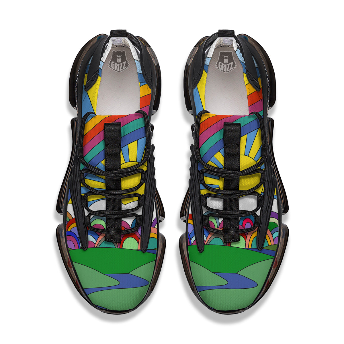 Clouds Rainbows Hippie Art Print Black Gym Shoes-grizzshop