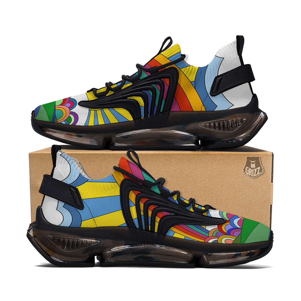 Clouds Rainbows Hippie Art Print Black Gym Shoes-grizzshop