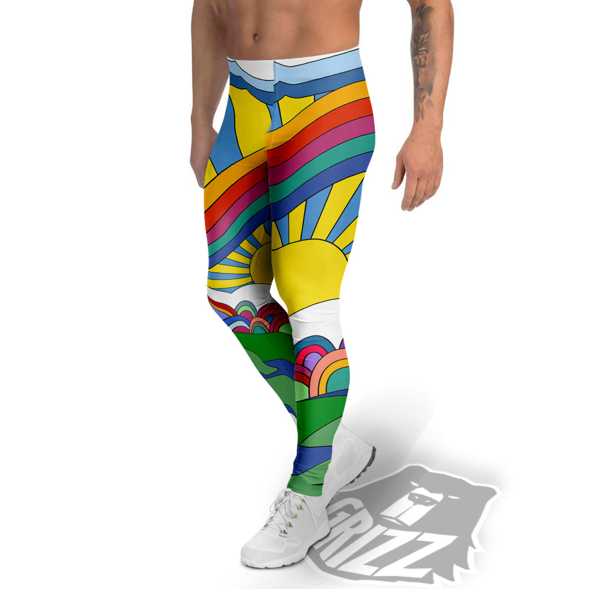 Clouds Rainbows Hippie Art Print Men's Leggings-grizzshop