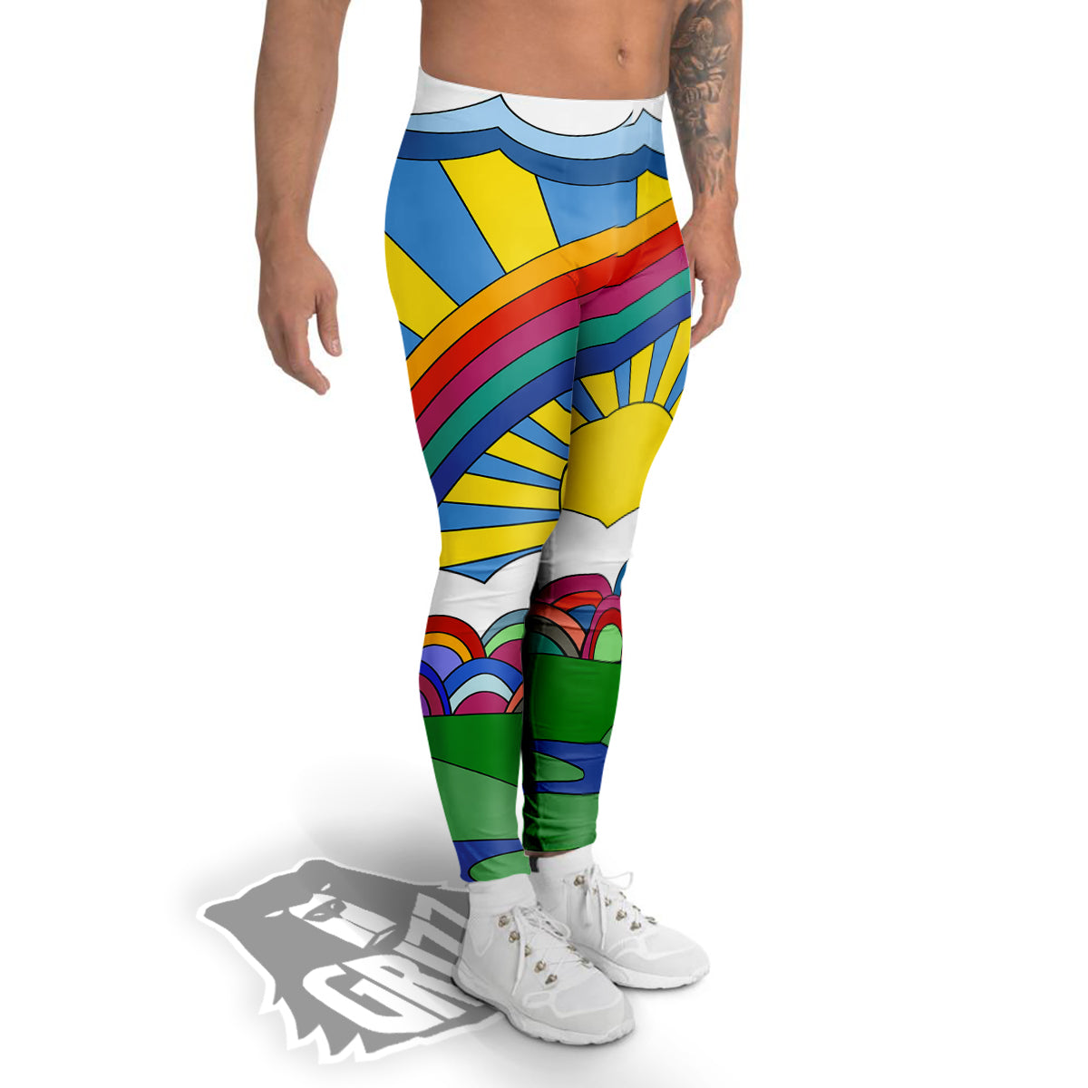 Clouds Rainbows Hippie Art Print Men's Leggings-grizzshop