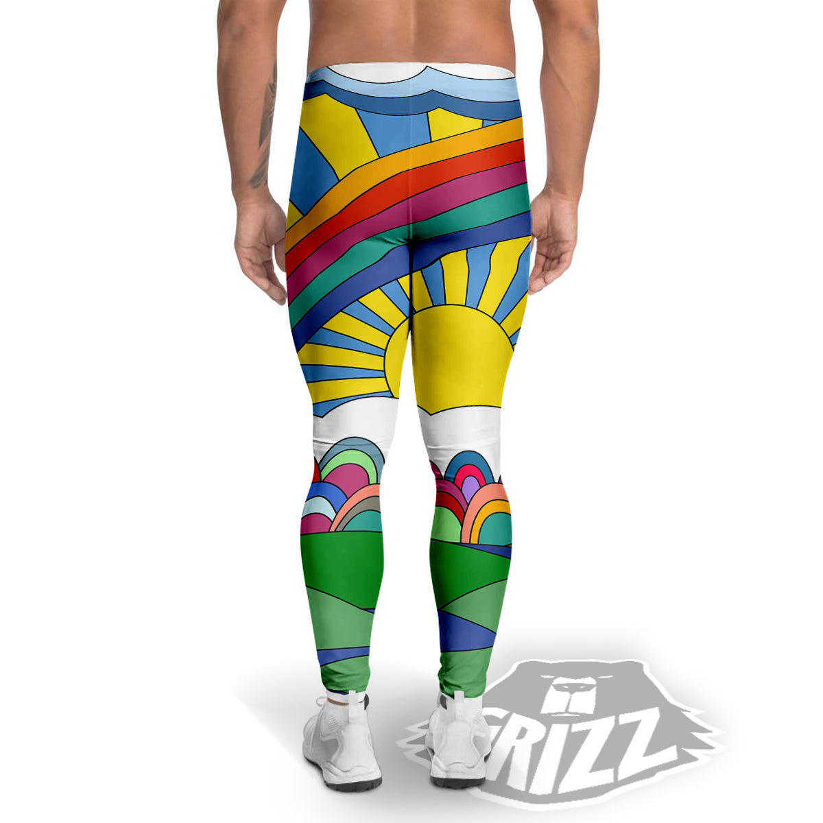 Clouds Rainbows Hippie Art Print Men's Leggings-grizzshop