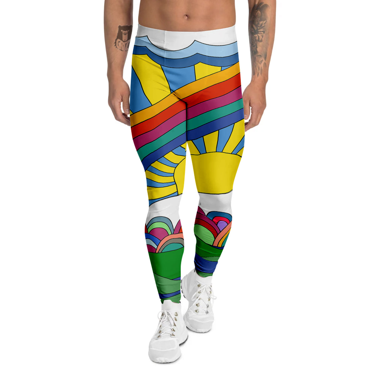 Clouds Rainbows Hippie Art Print Men's Leggings-grizzshop