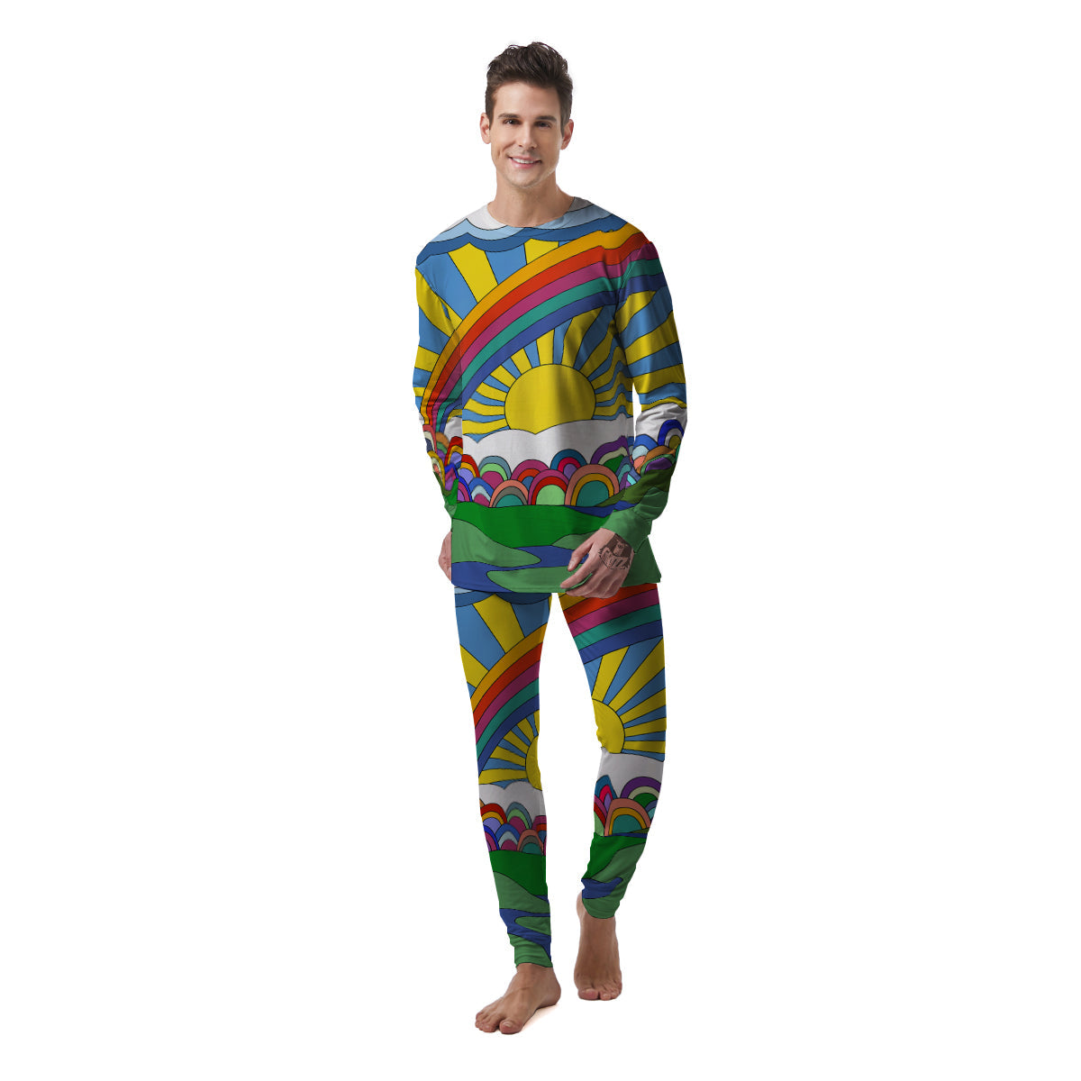 Clouds Rainbows Hippie Art Print Men's Pajamas-grizzshop