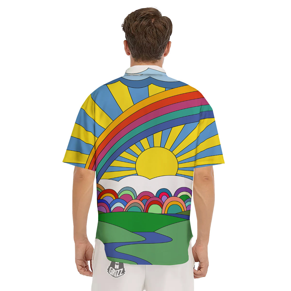 Clouds Rainbows Hippie Art Print Men's Short Sleeve Shirts-grizzshop