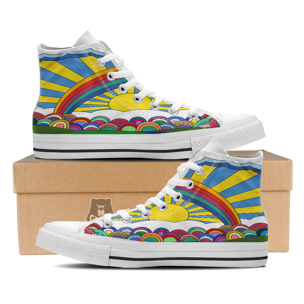 Clouds Rainbows Hippie Art Print White High Top Shoes-grizzshop